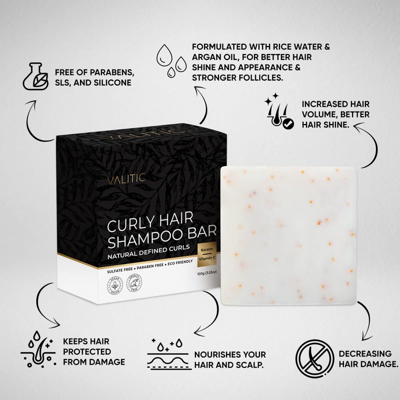 VALITIC Curly Hair Shampoo Bar - Sustainable Solid Shampoo for Hair Strengthening, Made with Rice Water, Vitamin C, Argan and Keratin - Define Natural Waves - Paraben Free, Sulfate Free, Vegan - Image 2