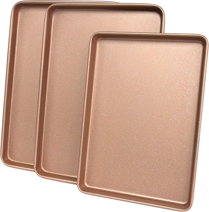 casaWare 3pc Ultimate Commercial Weight Cookie Sheet Set, Two 15 x 10-Inch Pans, One 13 x 9-Inch-Inch Pan (Rose Gold Granite) - Image 2