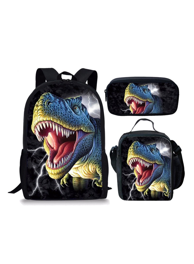 JURASSIC WORLD New Jurassic Park Dinosaur Three piece Set with Large Capacity Backpack, Student School Bag, Lunch Bag, Pen Bag - Image 1