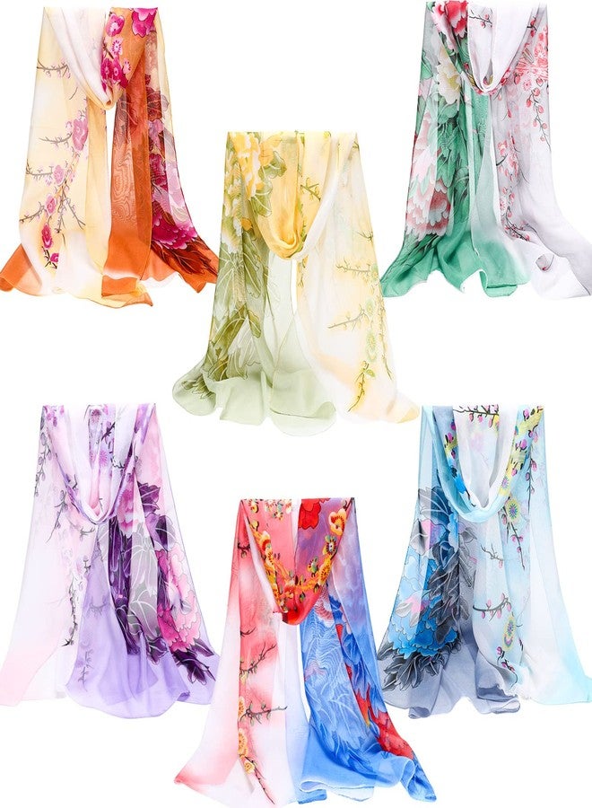 Sureio 6 Pcs Scarves for Women Lightweight Summer Floral Print Pattern Scarf for Women Dressy Long Thin Scarf Shawl(Elegant Style) - Image 1