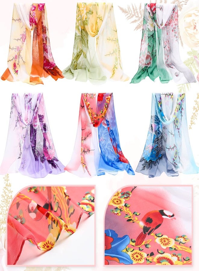 Sureio 6 Pcs Scarves for Women Lightweight Summer Floral Print Pattern Scarf for Women Dressy Long Thin Scarf Shawl(Elegant Style) - Image 5