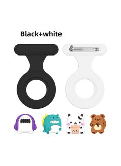 Suitable For Apple For Apple AirTag Positioning Anti-lost Silicone Protective Cover Brooch Snap Children Cute Pin-Color:Black + White-Applicable Model:Q11-2-G4