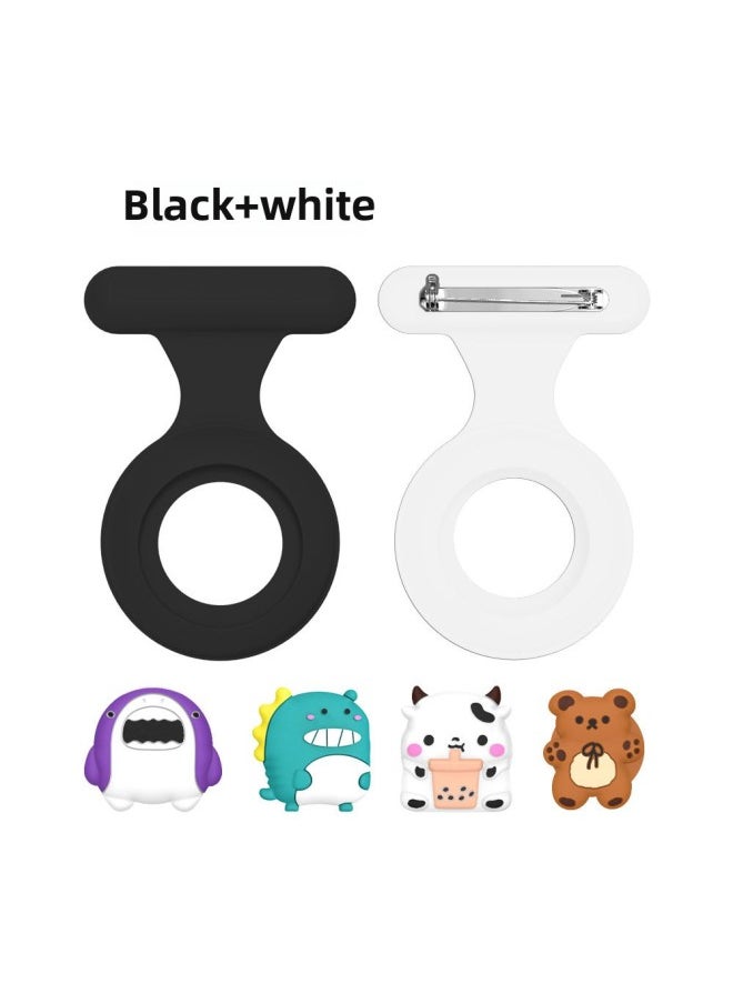 Generic - Suitable For Apple For Apple AirTag Positioning Anti-lost Silicone Protective Cover Brooch Snap Children Cute Pin-Color:Black + White-Applicable Model:Q11-2-G4 - Image 1