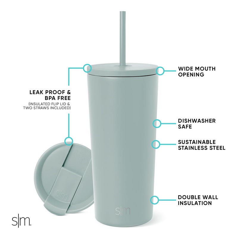 Simple Modern Insulated Tumbler with Lid and Straw | Iced Coffee Cup Reusable Stainless Steel Water Bottle Travel Mug | Gifts for Women Men Her Him | Classic Collection | 20oz | Sea Glass Sage - Image 2