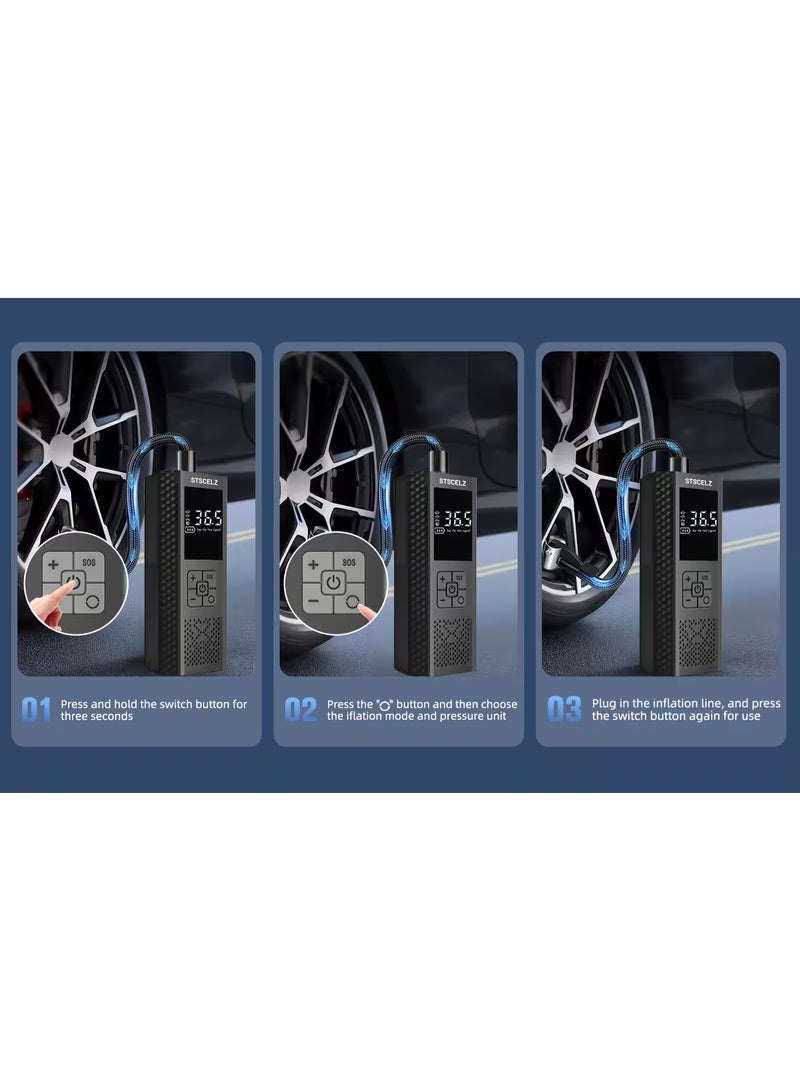 Portable Tire Inflator - 3X Fast 150 PSI Air Compressor for Car Tires - Cordless Tire Pump with Pressure Gauge and LED Light - Electric Air Pump with Auto Shut-Off, Suitable for Cars, Motorcycles, Bicycles, Balls - Image 4