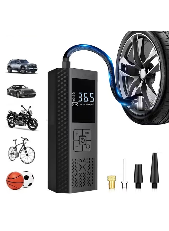 Portable Tire Inflator - 3X Fast 150 PSI Air Compressor for Car Tires - Cordless Tire Pump with Pressure Gauge and LED Light - Electric Air Pump with Auto Shut-Off, Suitable for Cars, Motorcycles, Bicycles, Balls - Image 1
