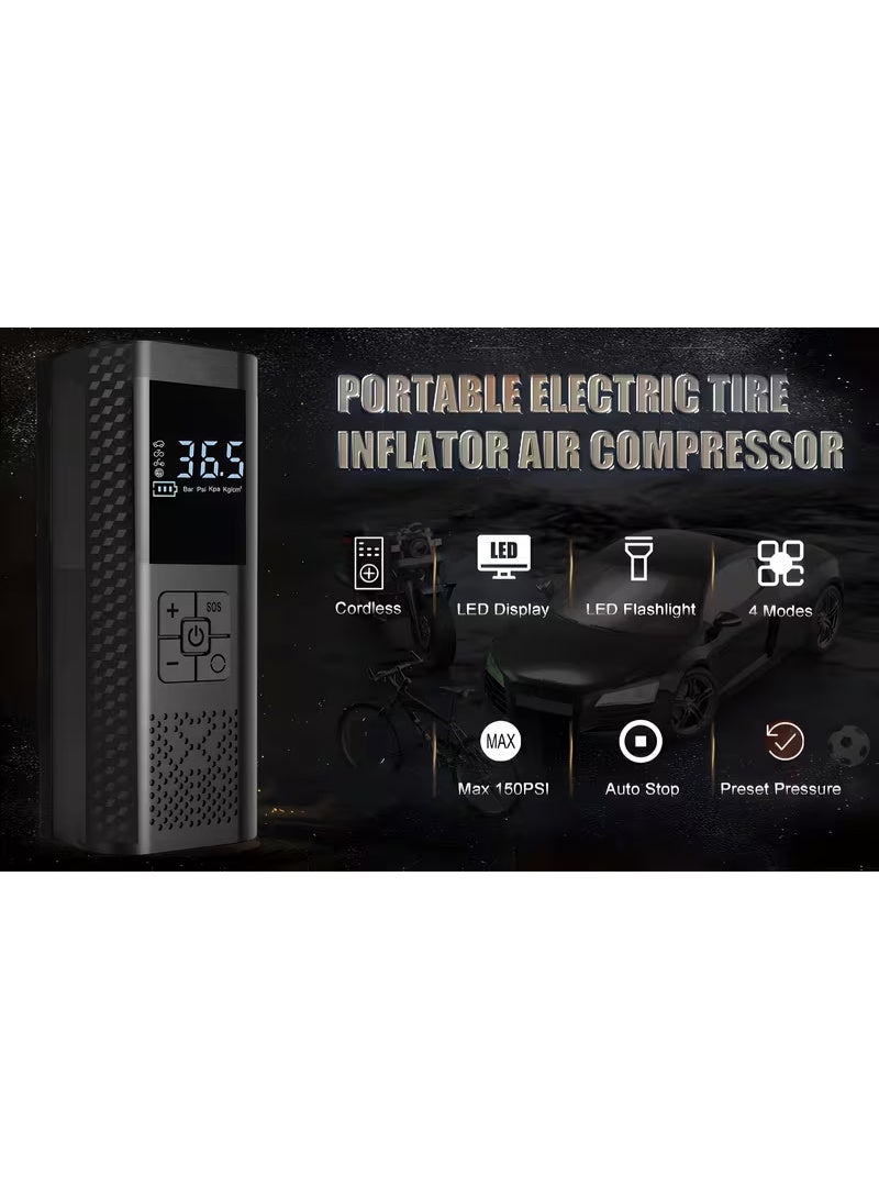 Portable Tire Inflator - 3X Fast 150 PSI Air Compressor for Car Tires - Cordless Tire Pump with Pressure Gauge and LED Light - Electric Air Pump with Auto Shut-Off, Suitable for Cars, Motorcycles, Bicycles, Balls - Image 5