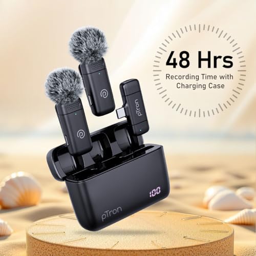 pTron KWM-2 Type C Wireless Microphone with Charging case w/Noise Cancellation, 48Hrs Battery, 20m Wireless Range, Collar Mic for DSLR/iPhone/Android, Vlog, Streaming/Zoom Meeting (Black) - Image 5