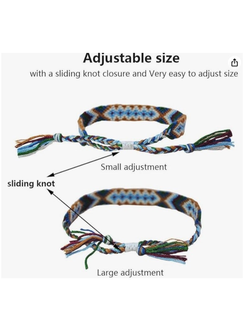 6 Pcs Nepal Woven Friendship Bracelets Handmade Braided String Adjustable Bulk Bracelet for Women Kids Girls - Image 3