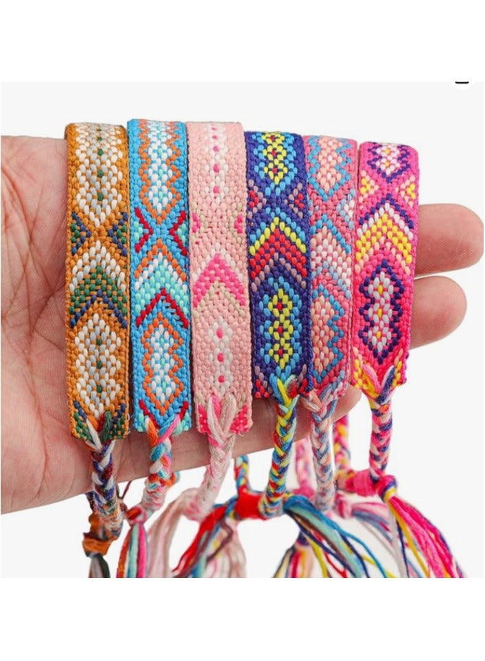 6 Pcs Nepal Woven Friendship Bracelets Handmade Braided String Adjustable Bulk Bracelet for Women Kids Girls - Image 1