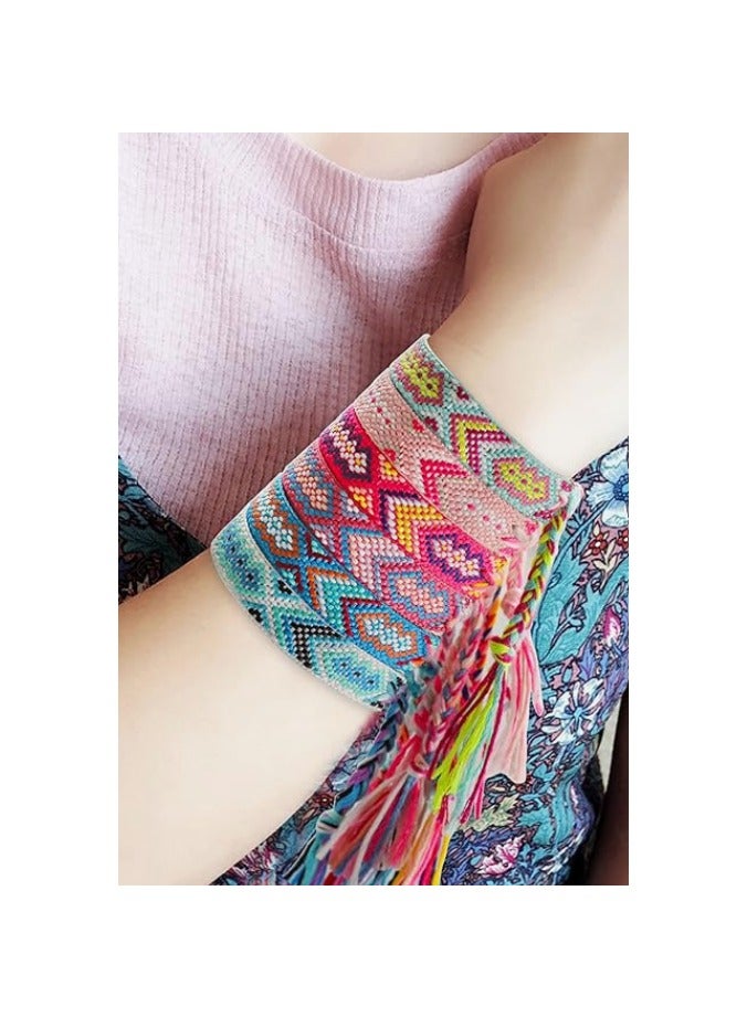 6 Pcs Nepal Woven Friendship Bracelets Handmade Braided String Adjustable Bulk Bracelet for Women Kids Girls - Image 4