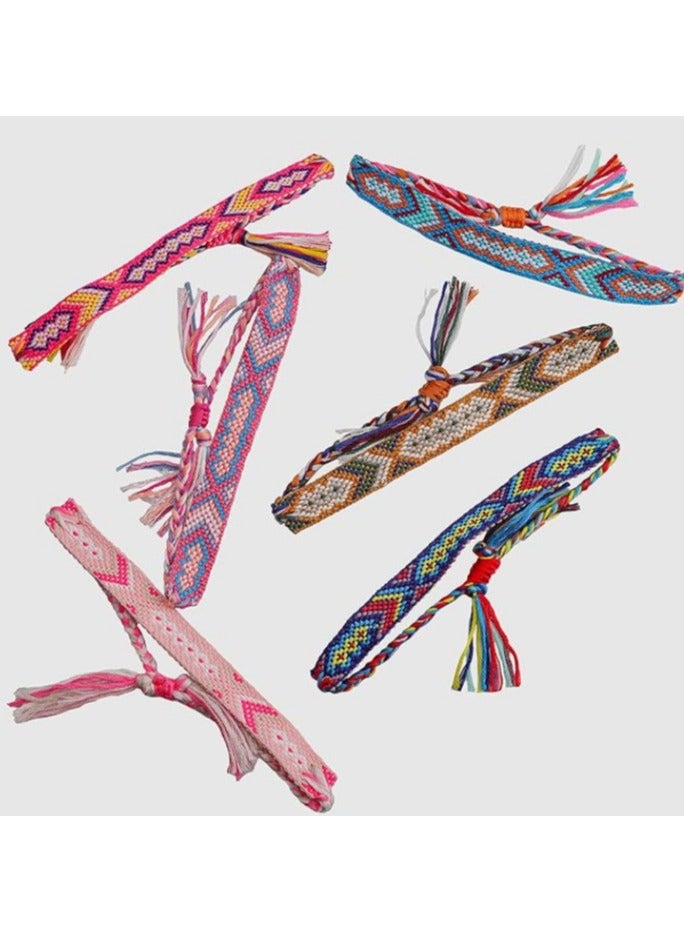 6 Pcs Nepal Woven Friendship Bracelets Handmade Braided String Adjustable Bulk Bracelet for Women Kids Girls - Image 5