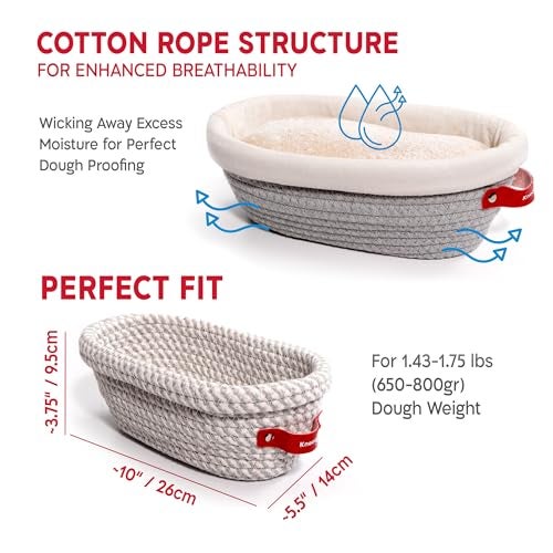 KneadAce Sourdough Starter Kit – 24oz Starter Jar, 2 Cotton Rope Banneton Proofing Baskets, Magnetic Bread Lame for Scoring – Gift for Bakers & Complete Sourdough Bread Baking Set - Image 3