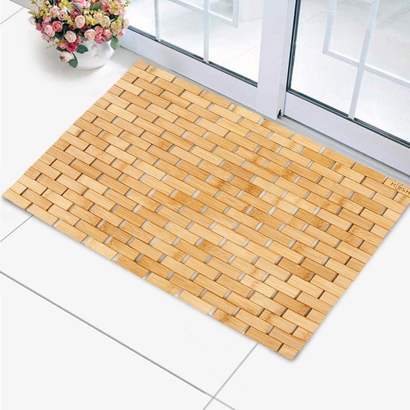 Mush حصيرة خشبية من الخيزران موش حصيرة باب حصيرة أرضية لغرفة المعيشة مطبخ حصيرة أرضية مصنوعة من خشب الخيزران العضوي المقاوم للماء مع وسادات سيليكون غير قابلة للانزلاق 40 60 - Image 1