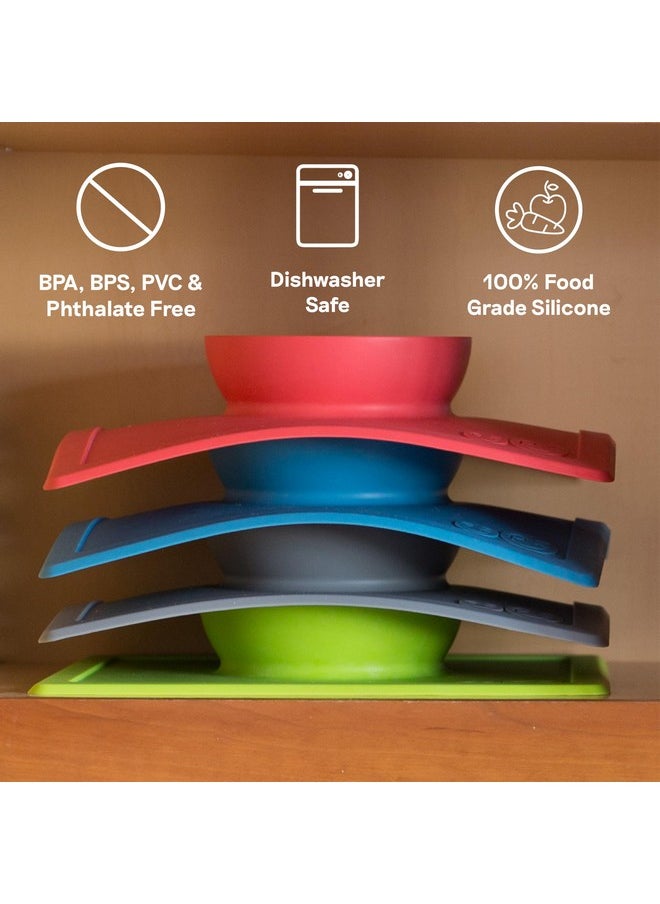 ezpz ezpz Happy Bowl - 100% Food Grade Silicone Suction Bowl with Built-in Placemat for Toddlers + Preschoolers Promotes Baby Self-Feeding, Non-Slip, BPA Toxic Free, Microwave Safe - 24months+ (Pewter)  - Image 5