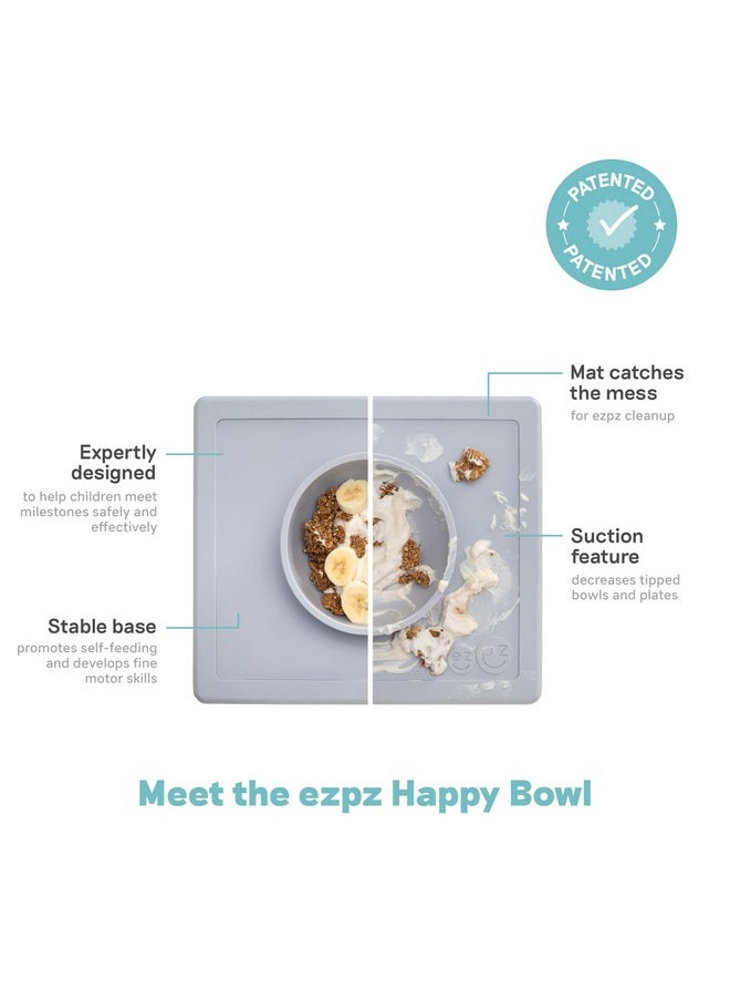 ezpz ezpz Happy Bowl - 100% Food Grade Silicone Suction Bowl with Built-in Placemat for Toddlers + Preschoolers Promotes Baby Self-Feeding, Non-Slip, BPA Toxic Free, Microwave Safe - 24months+ (Pewter)  - Image 2