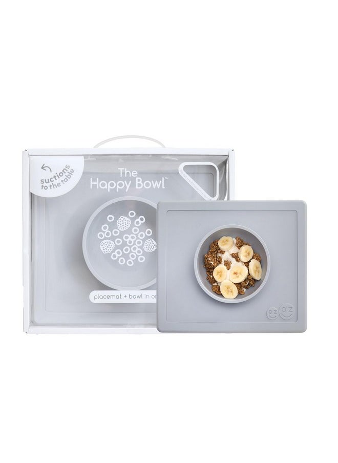 ezpz ezpz Happy Bowl - 100% Food Grade Silicone Suction Bowl with Built-in Placemat for Toddlers + Preschoolers Promotes Baby Self-Feeding, Non-Slip, BPA Toxic Free, Microwave Safe - 24months+ (Pewter)  - Image 1