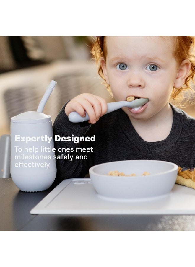 ezpz ezpz Happy Bowl - 100% Food Grade Silicone Suction Bowl with Built-in Placemat for Toddlers + Preschoolers Promotes Baby Self-Feeding, Non-Slip, BPA Toxic Free, Microwave Safe - 24months+ (Pewter)  - Image 3
