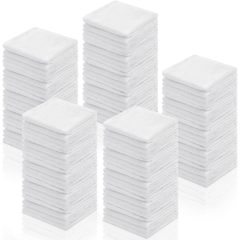 Oudain 100 Pcs White Cleaning Cloths Bulk Reusable Cleaning Rags Cotton Washcloths Absorbent Dishcloths Small Kitchen Rags Soft Bath Towels for Housekeeping 98 x 98 Inch