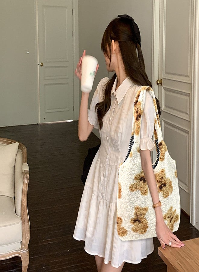 AISI Women Ladies Cute Bear Plush Shoulder Bag Large Tote Handbag Purse Faux Fur Shopping Dating Bag - Image 4