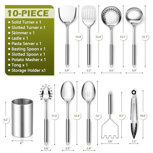 E-far Efar Cooking Utensils Set 10Piece Stainless Steel Kitchen Utensils with Holder Metal Heat Resistant Kitchen Cookware Tool Spatula Set for Cooking Easy Clean Dishwasher Safe - Image 3
