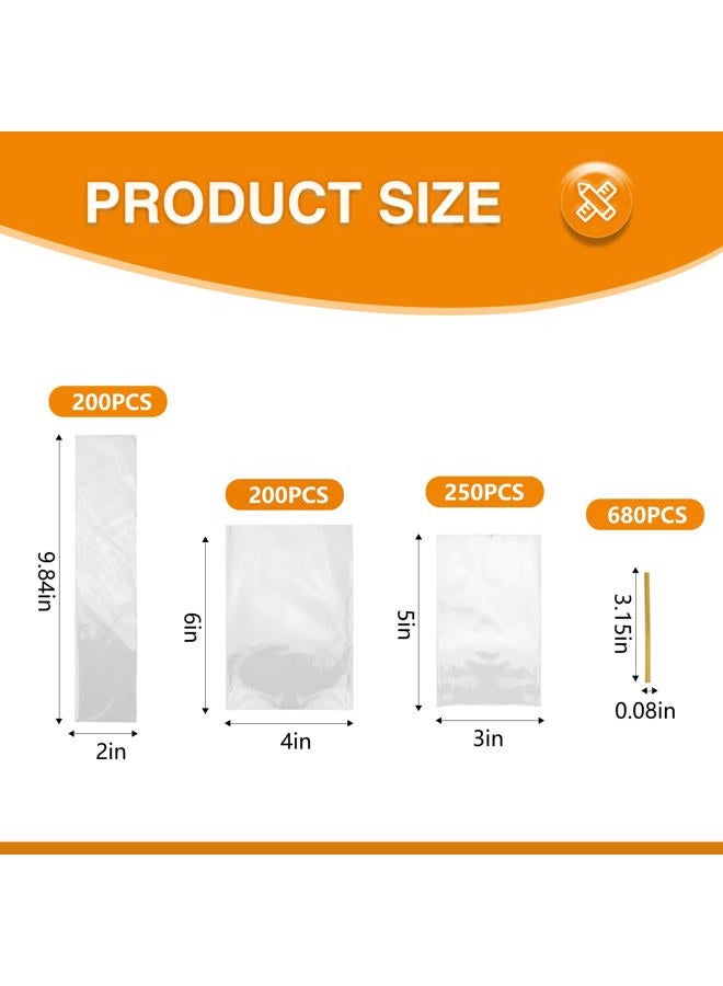 NEOACT 650 PCS Clear Flat Cellophane Treat Bags with 3x5",4x6",9.84 * 2", Treat Bags with Ties are Good for Pretzel Rods,Bakery, Cookies, Candies,Dessert. - Image 2