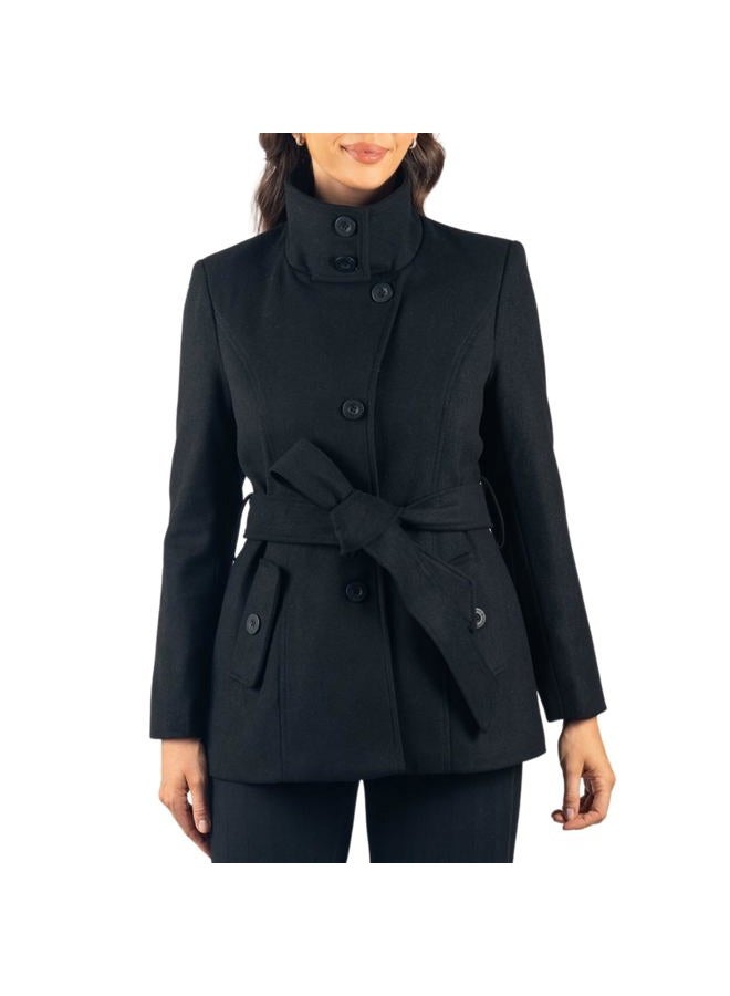 Alpine Swiss Womens Belted Blazer Wool Blend Hot Convertible Funnel Neck Collar, Black Medium - Image 1