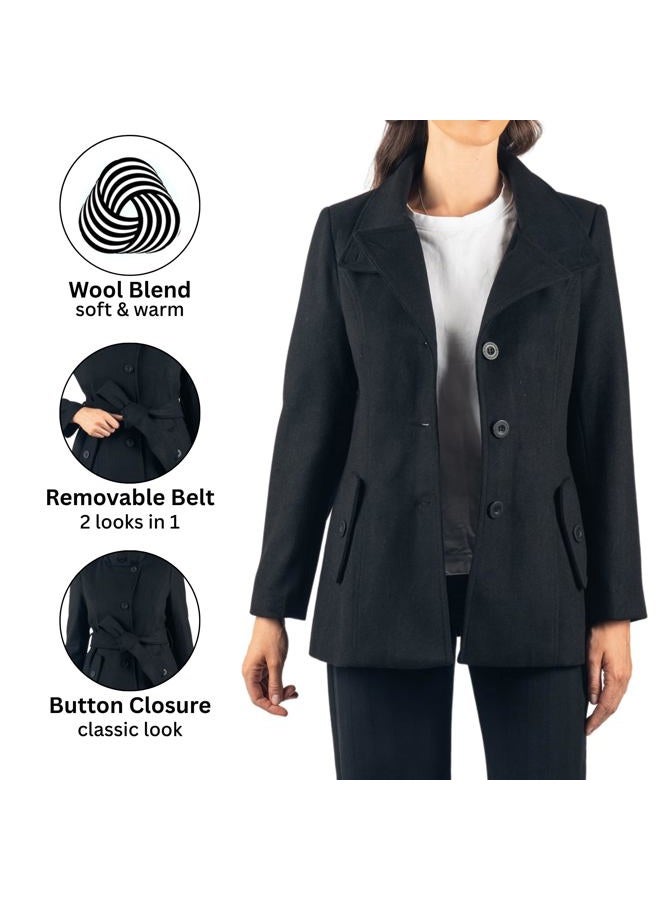 Alpine Swiss Womens Belted Blazer Wool Blend Hot Convertible Funnel Neck Collar, Black Medium - Image 5
