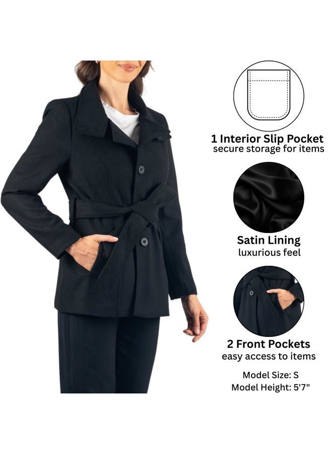 Alpine Swiss Womens Belted Blazer Wool Blend Hot Convertible Funnel Neck Collar, Black Medium - Image 4