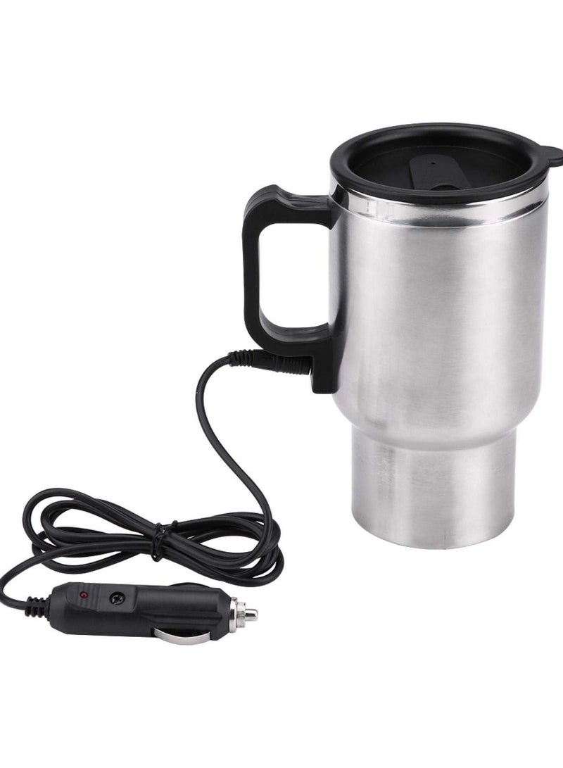 GGOOT 12v 450ml Car Heating Cup Electric Smart Heated Coffee Cup, Travel Mugs Drinking Thermos KettleBottle Fast Boiling Water Heating(Black and Silver) - Image 1