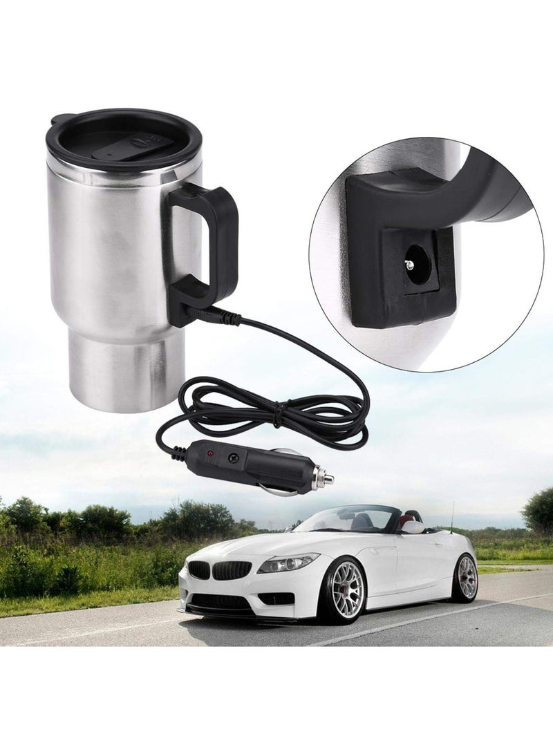 GGOOT 12v 450ml Car Heating Cup Electric Smart Heated Coffee Cup, Travel Mugs Drinking Thermos KettleBottle Fast Boiling Water Heating(Black and Silver) - Image 2