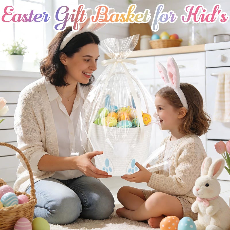 OIASKET Easter Basket for Toddler, Woven Baby Easter Gifts Basket with Handle, Empty Bunny Egg Basket for Girls Boys Kids-Blue - Image 5