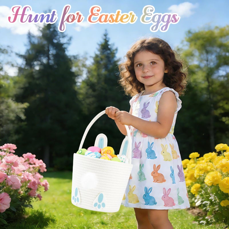 OIASKET Easter Basket for Toddler, Woven Baby Easter Gifts Basket with Handle, Empty Bunny Egg Basket for Girls Boys Kids-Blue - Image 3