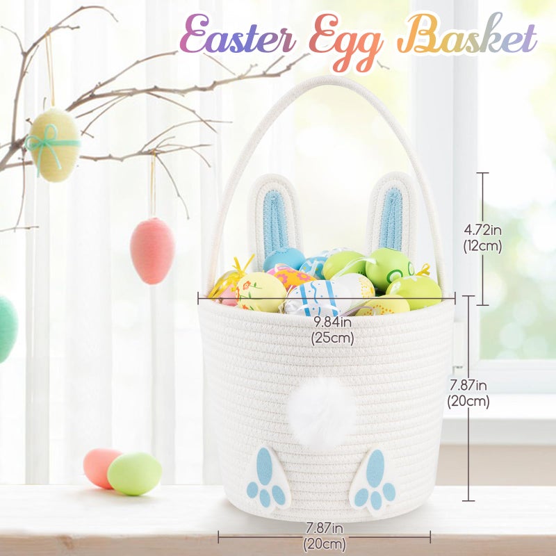 OIASKET Easter Basket for Toddler, Woven Baby Easter Gifts Basket with Handle, Empty Bunny Egg Basket for Girls Boys Kids-Blue - Image 2
