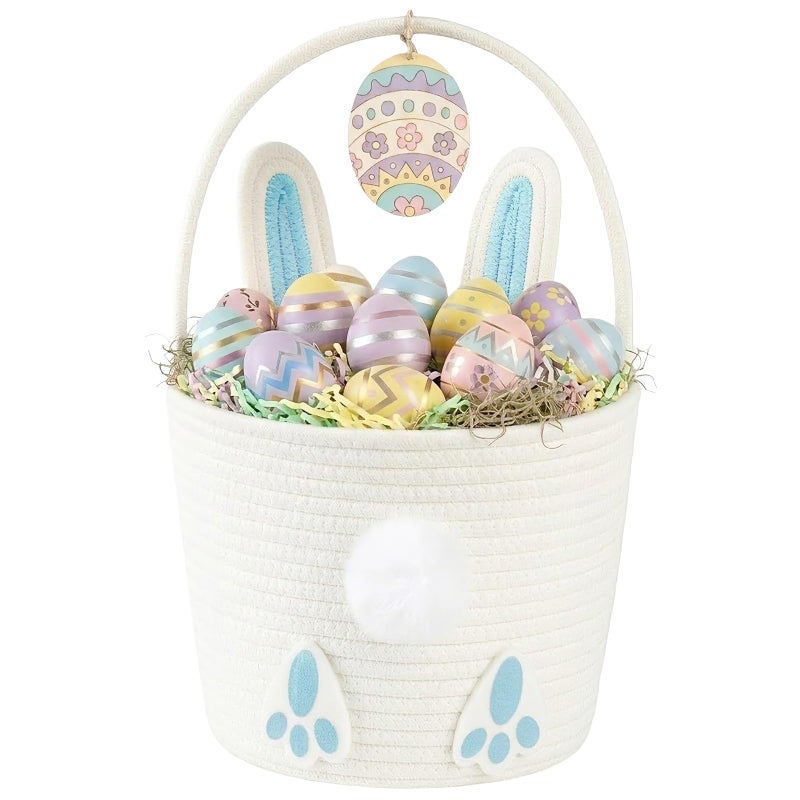 OIASKET Easter Basket for Toddler, Woven Baby Easter Gifts Basket with Handle, Empty Bunny Egg Basket for Girls Boys Kids-Blue - Image 1