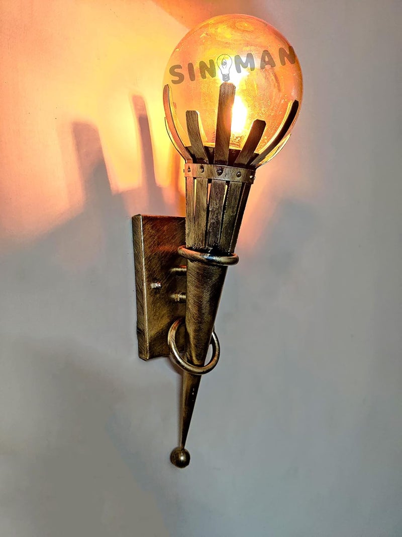 SINOMAN Golden Antique Torch Mashaal Design Metal Wall Light Sconce Lamp with Glass Shade for Dining Bedroom Living Room RestaurantsCoffee Shop Balcony Home Office Dcor Without Bulb - Image 3