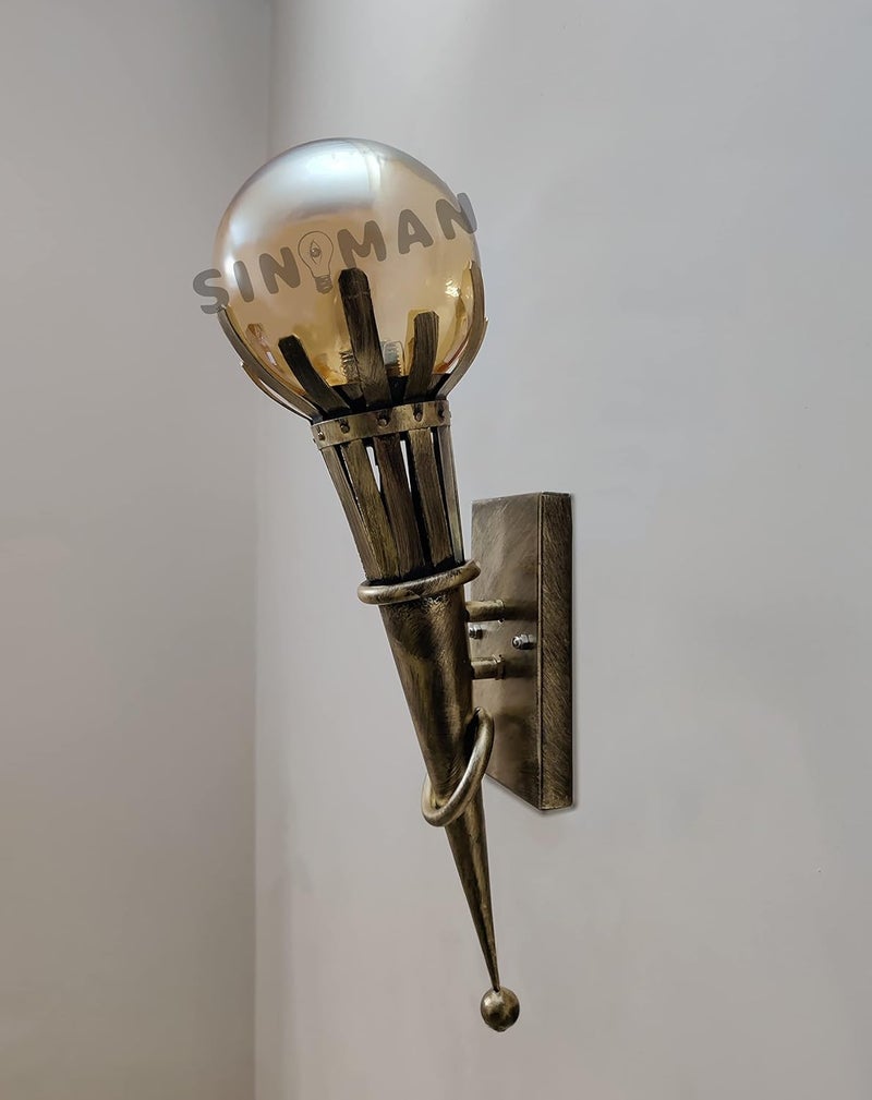 SINOMAN Golden Antique Torch Mashaal Design Metal Wall Light Sconce Lamp with Glass Shade for Dining Bedroom Living Room RestaurantsCoffee Shop Balcony Home Office Dcor Without Bulb - Image 5