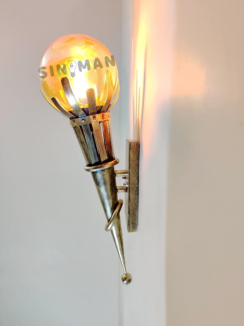 SINOMAN Golden Antique Torch Mashaal Design Metal Wall Light Sconce Lamp with Glass Shade for Dining Bedroom Living Room RestaurantsCoffee Shop Balcony Home Office Dcor Without Bulb - Image 4