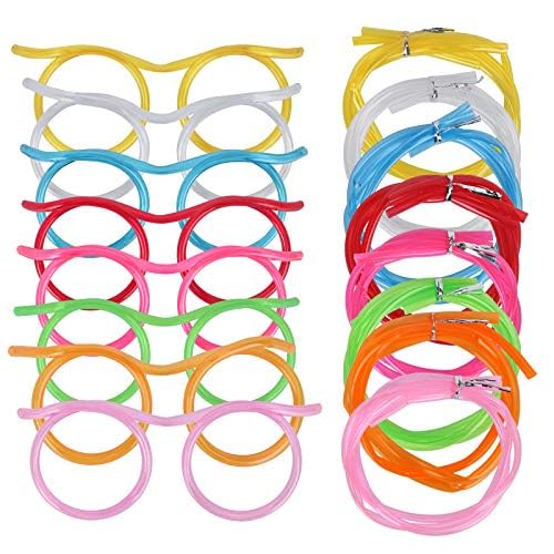 Gelme Nutri 8PCS Silly Straw Glasses Reusable Fun Loop Drinking Straw Eye Glasses Novelty Eyeglasses Straw for Party Annual Meeting Parties Birthday 8 Colors 
