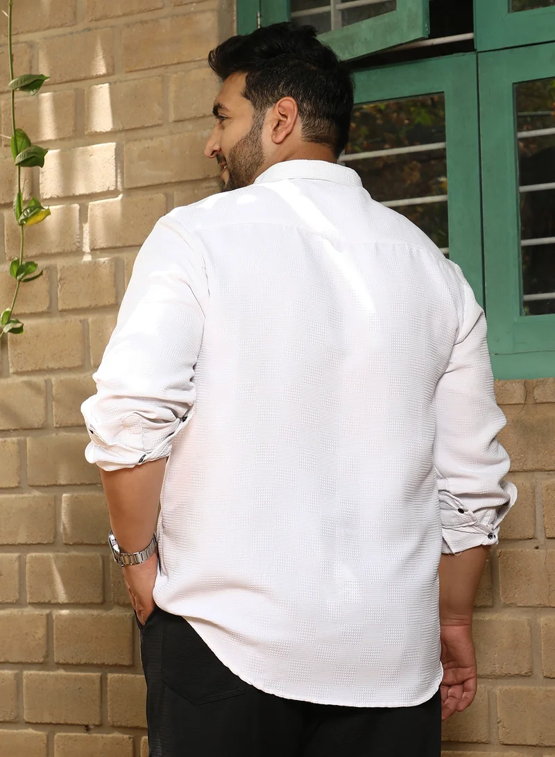 Instafab Plus  Instafab Plus Men's Chalk White Safari-Utility Relaxed Shirt For Casual Wear | Spread Collar | Long Cuffed Sleeves | Button Closure | Plus Size Shirt Crafted With Comfort Fit For Everyday Wear for Men | Best Price UAE