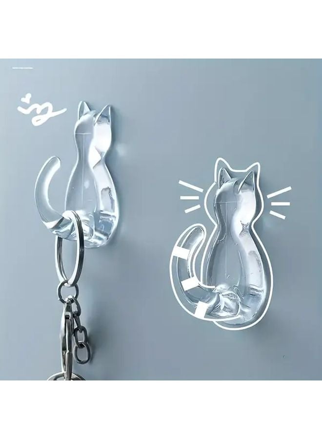 Transparent Cat Tail Sticky Hooks Wall Mounted No Drill Waterproof Space Saving - Image 2