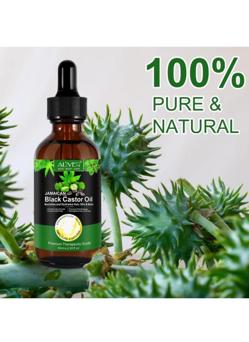 ALIVER - 60ml Black Castor Oil with Roller for Hair Growth 100% Pure Cold Pressed Stimulate Growth for Hair Eyelashes Eyebrows Nails Skin Moisturizer Hair Oil and Body Oil Moisturizing Massage Oil - Image 1