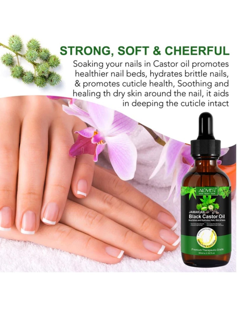 ALIVER - 60ml Black Castor Oil with Roller for Hair Growth 100% Pure Cold Pressed Stimulate Growth for Hair Eyelashes Eyebrows Nails Skin Moisturizer Hair Oil and Body Oil Moisturizing Massage Oil - Image 1