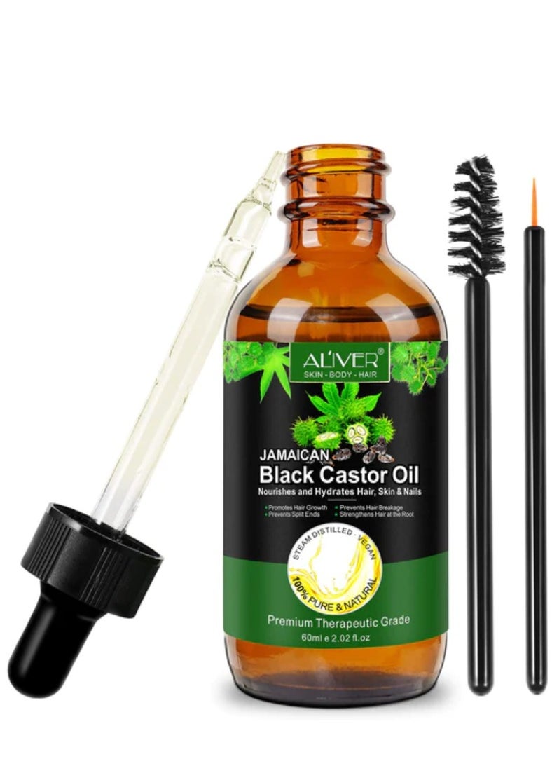 ALIVER - 60ml Black Castor Oil with Roller for Hair Growth 100% Pure Cold Pressed Stimulate Growth for Hair Eyelashes Eyebrows Nails Skin Moisturizer Hair Oil and Body Oil Moisturizing Massage Oil - Image 1