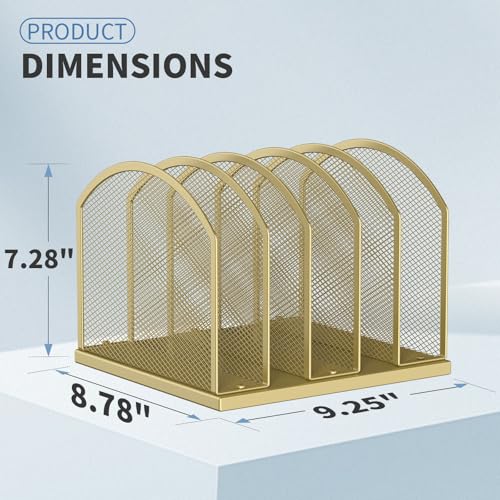 Gawerk 5-Section Vertical Desktop Organizer, 5-Section Mesh File Folder Stand Sorter for Office Home Classroom Organization (1, Gold) - Image 2