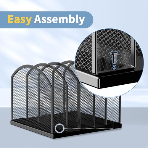 Gawerk 5-Section Vertical Desktop Organizer, 5-Section Mesh File Folder Stand Sorter for Office Home Classroom Organization (1, Gold) - Image 4