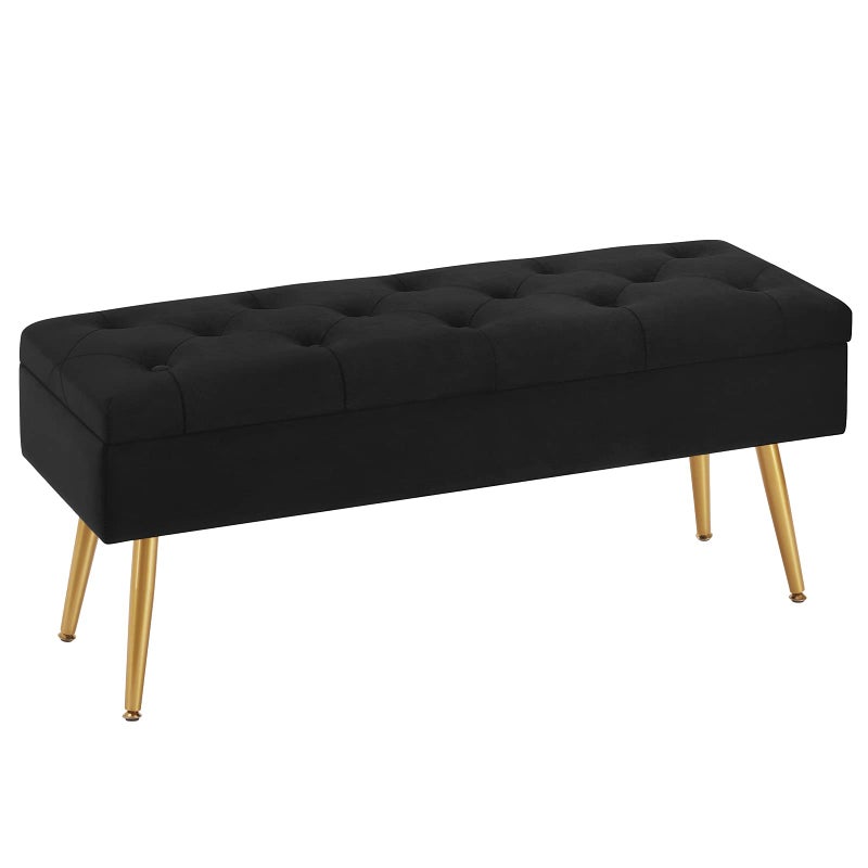 Gitrah Gitrah Black Storage Bench Modern Entryway End of Bed Ottoman Upholstered Velvet Bedroom for Foot of Bed Tufted Bench Footrest Stool with Golden Legs 40
