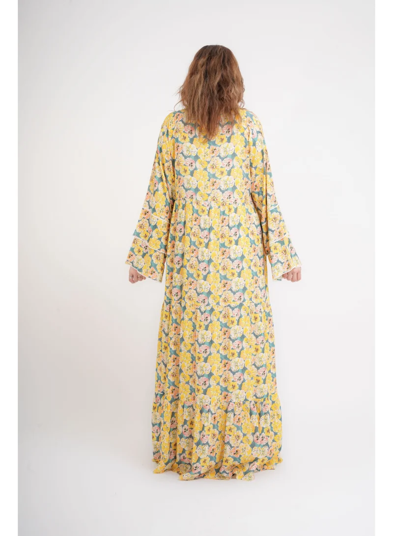 IKKXA Floral Printed Dream Jalabiya IN103 Yellow
