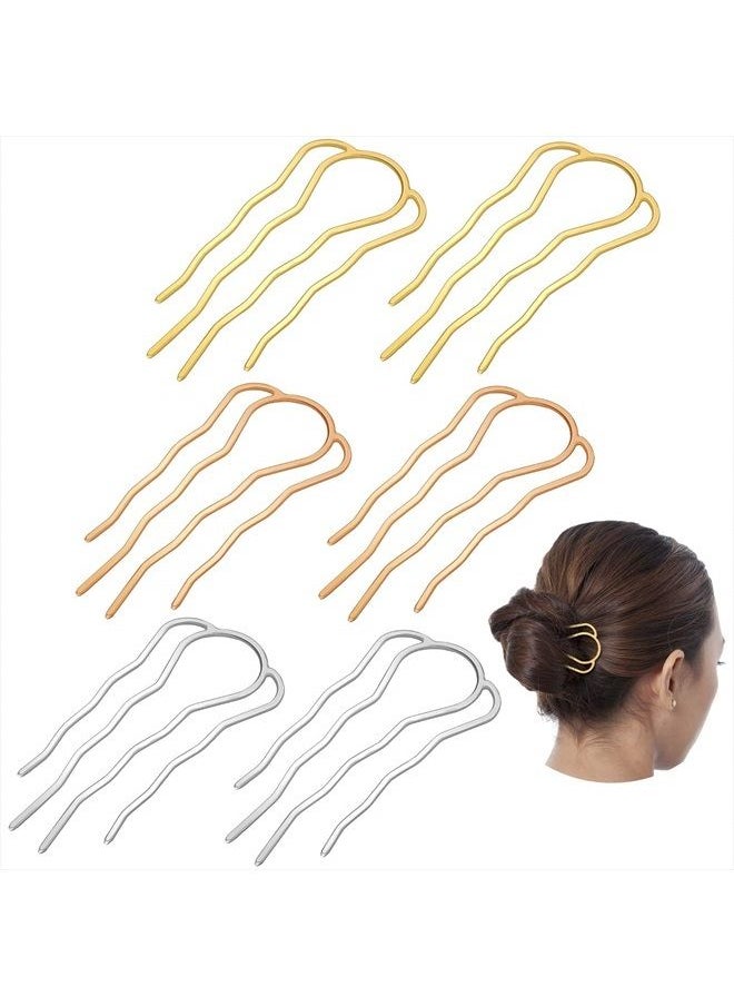 Chuangdi 6 Pieces Hair Fork Clip Stick 87 mm Side Hair Comb 4 Prong Hair Updo Bun Hairpin Sticks Alloy Hair Clips Grips for Women Hair Styling Tool Accessories (Gold, Silver and Rose Gold)  - Image 1
