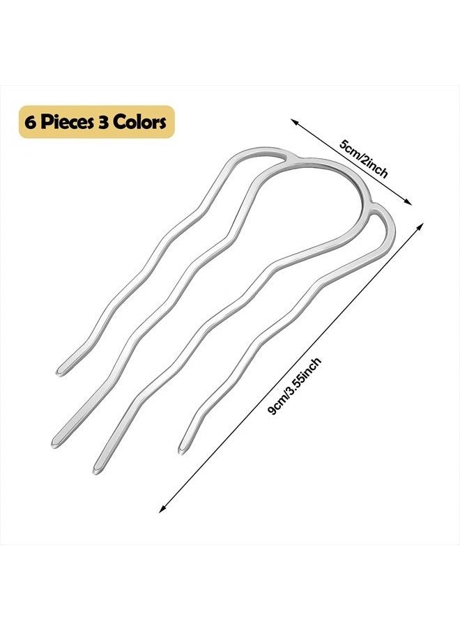 Chuangdi 6 Pieces Hair Fork Clip Stick 87 mm Side Hair Comb 4 Prong Hair Updo Bun Hairpin Sticks Alloy Hair Clips Grips for Women Hair Styling Tool Accessories (Gold, Silver and Rose Gold)  - Image 2